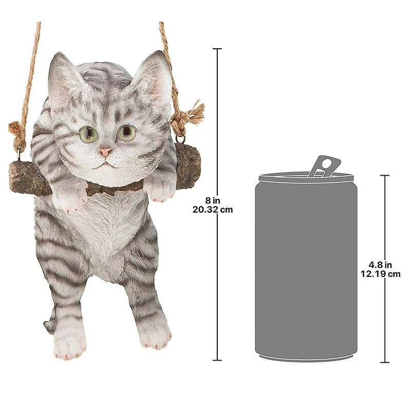 Design Toscano 8" Gray Tabby Kitty on a Perch Hanging Cat Sculpture