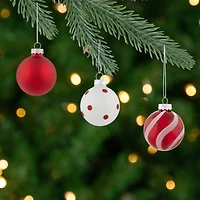 12ct. 1.75" 2-Finish Red & White Glass Ball Ornaments