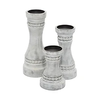 Gray Wood Farmhouse Candle Holder Set