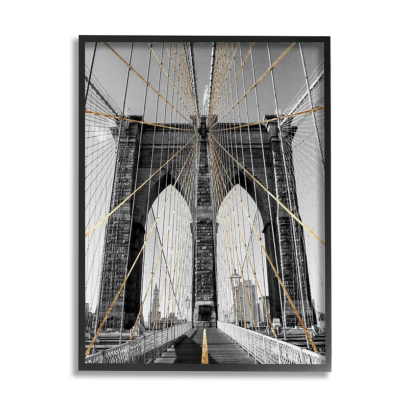 Stupell Industries Brooklyn Bridge Geometric Cable Architecture Design Urban Photography Framed Wall Art
