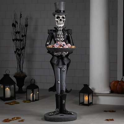 Skeleton Butler Holding Tray Halloween Figure - 4.5'