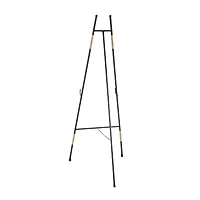 53.5" Black Metal Slim Foldable 2-Tier Easel with Wrapped Rattan Accents