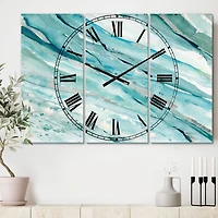 Designart Blue Green Silver Springs Coastal 3 Panel Wall Clock