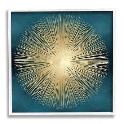 Stupell Industries Abstract Deco Sunburst Shape Over Dark Blue in White Frame Wall Art