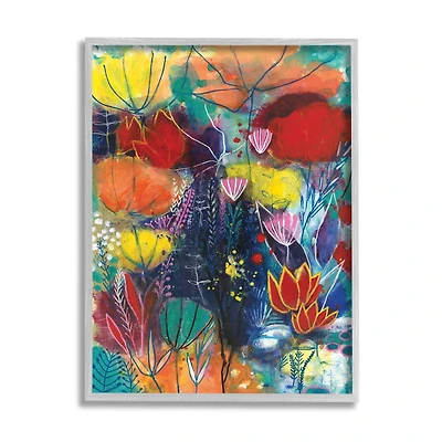 Stupell Industries Abstract Flower Field Orange Blue Yellow in Gray Frame Wall Art
