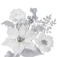 21" White & Silver Poinsettia, Peony & Berry Deluxe Bush by Ashland®