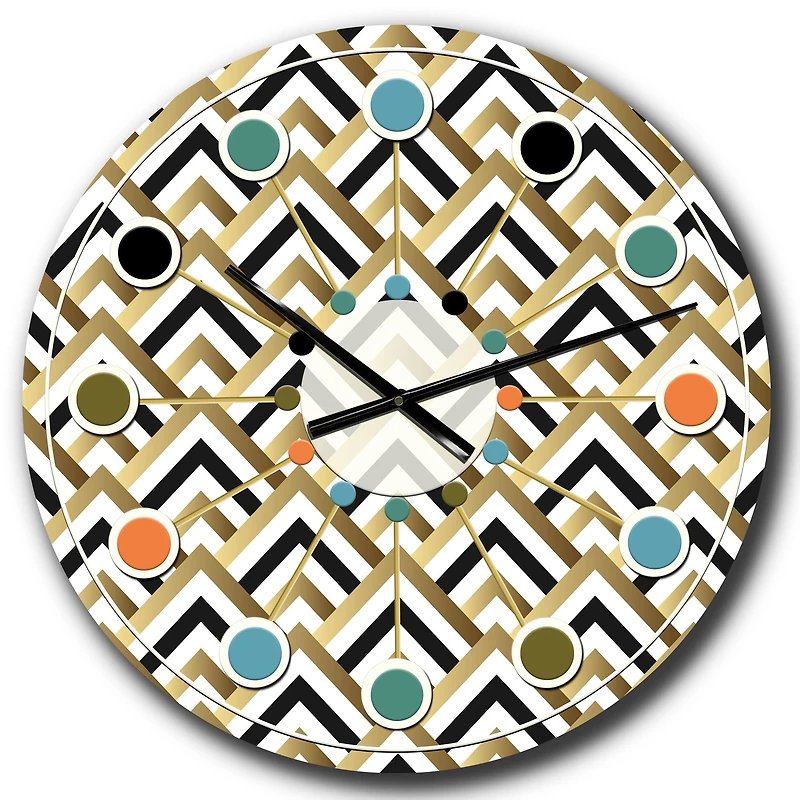 Designart 'Gold Black And White Triangle Mid-Century Modern Wall Clock