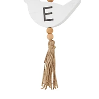 7" x 42" Handmade Black Wood Bird Welcome Sign Wall Décor with Tassel & Bead Accents