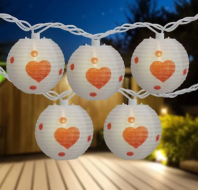 10-Count White and Red Heart Paper Lantern Valentine's Day Lights 8.5ft White Wire