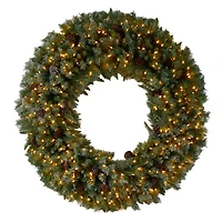 5ft. Clear LED Lights Flocked Artificial Christmas Wreath With Pinecones