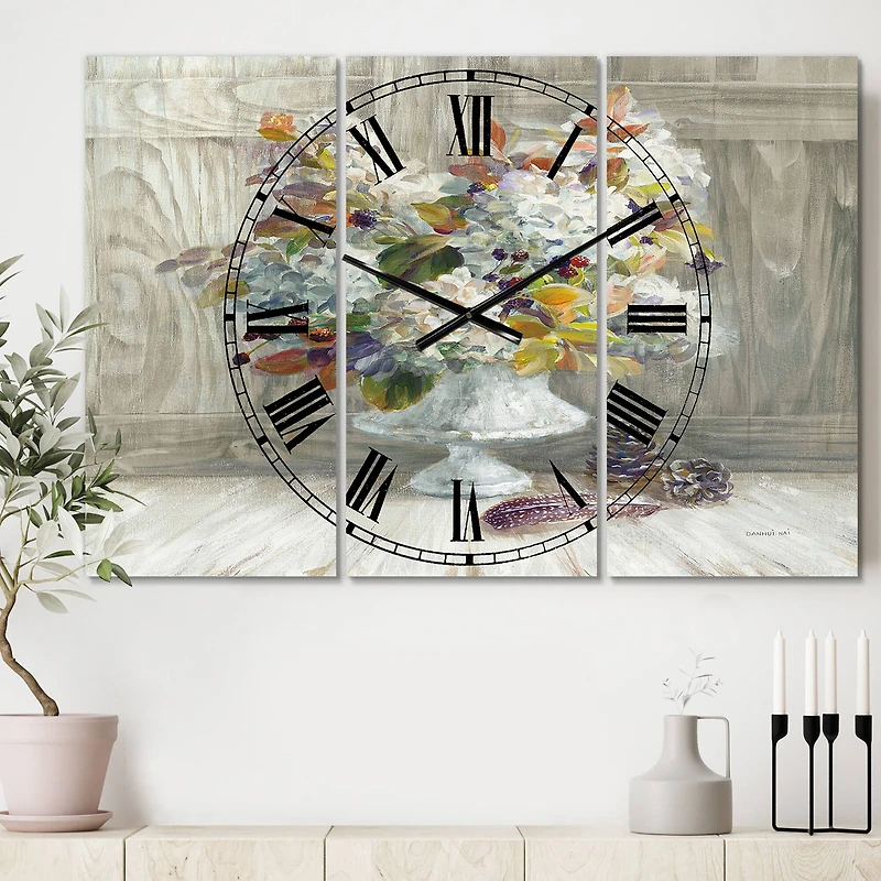 Designart 'Rustic Florals White Lodge Multipanel Wall Clock