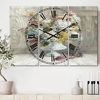 Designart 'Rustic Florals White Lodge Multipanel Wall Clock