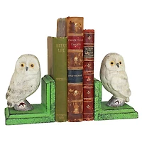 Design Toscano 4.5" Wise Snowy Owl Cast Iron Sculptural Bookend Pair