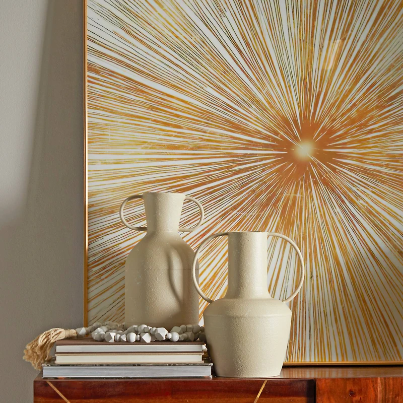 Beige Metal Vase with Handles Set of 2 7", 9"