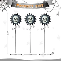 Glitzhome® 24" Halloween Metal Sunflower Skulls Glow-in-Dark Yard Stakes, 3ct.
