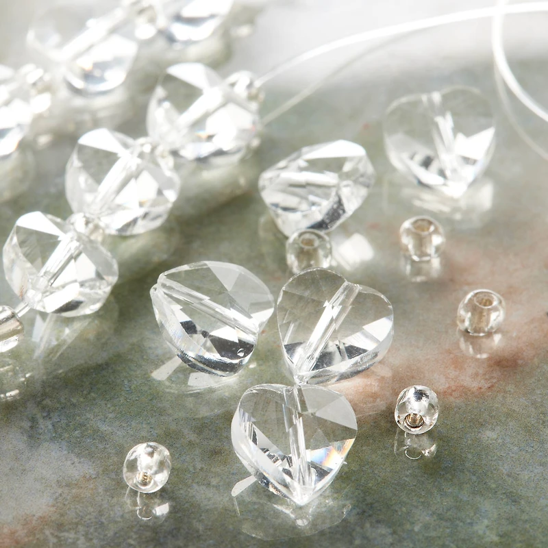 Clear Faceted Glass Heart Beads by Bead Landing™, 10mm