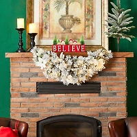 Glitzhome® 36" Pre-Lit Flocked Greenery Pine White Poinsettia & Berry Christmas Swag with Timer