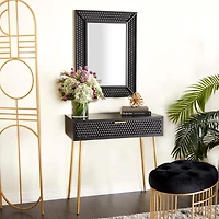 Set of 2" Black Wood Contemporary Console Table with Mirror, 31" x 31" x 16"
