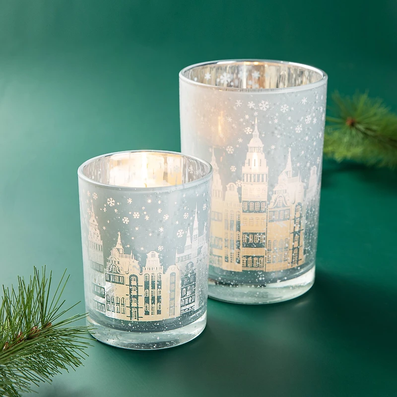 Glitzhome® Christmas Building Glass Candle Holder Set