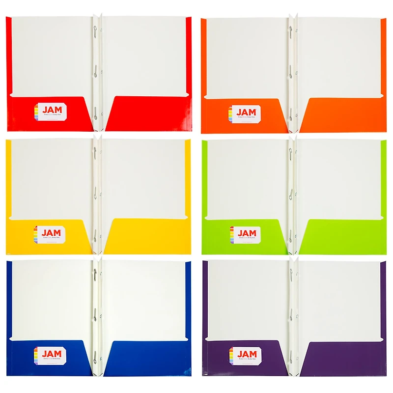 JAM Paper Primary Glossy Laminated Two Pocket Folders With Clasps, 6ct.
