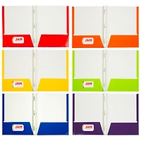 JAM Paper Primary Glossy Laminated Two Pocket Folders With Clasps, 6ct.