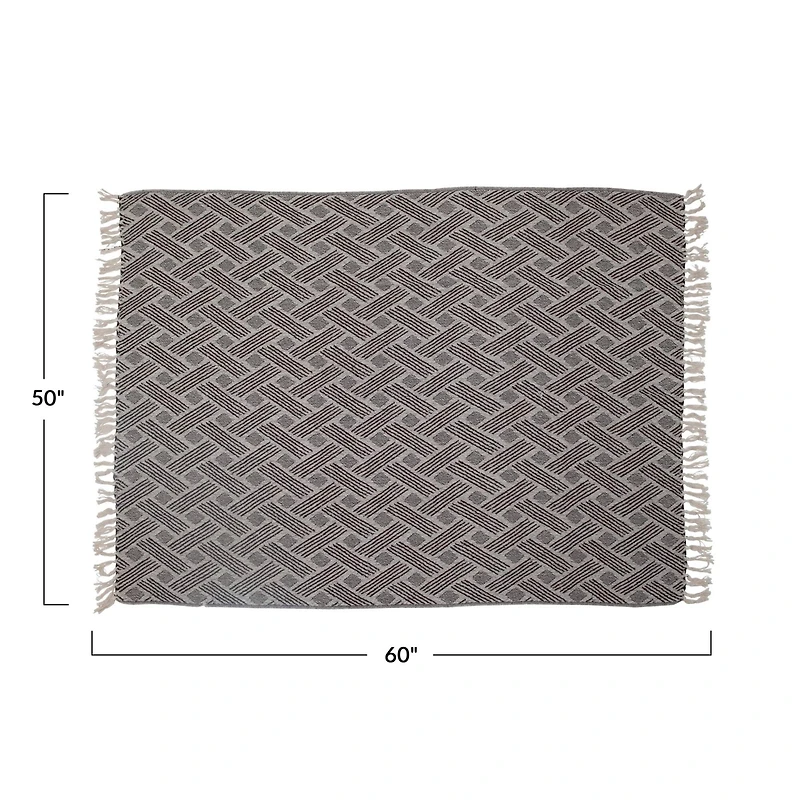 Hello Honey® 60" Recycled Cotton Blend Woven Throw Blanket With Herringbone Weave & Fringe Edge