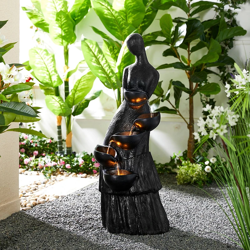 Glitzhome® 39.75" Modern LED 5-Tier Abstract Women Sculpture Outdoor Fountain