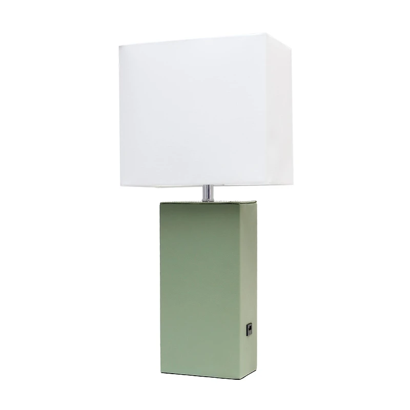 Lalia Home Lexington 21" Sage Green Leather Base Table Lamp with USB Port