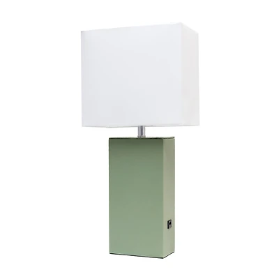 Lalia Home Lexington 21" Sage Green Leather Base Table Lamp with USB Port