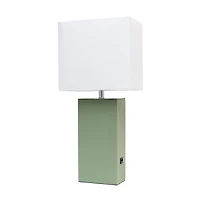 Lalia Home Lexington 21" Sage Green Leather Base Table Lamp with USB Port