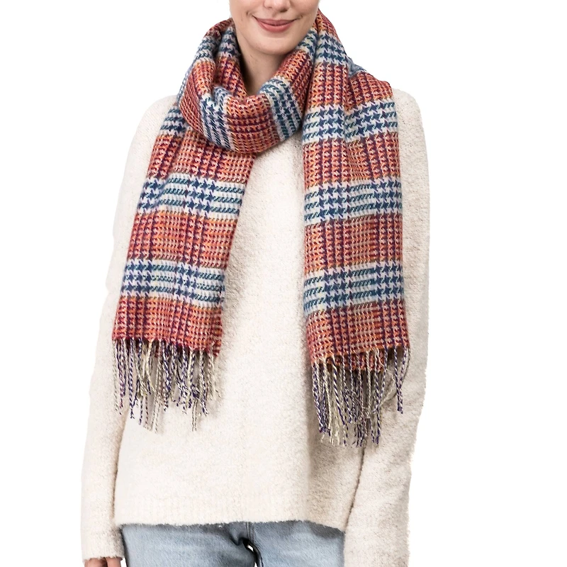 Glitzhome® 70" Orange, White & Gray Scarf with Tassels