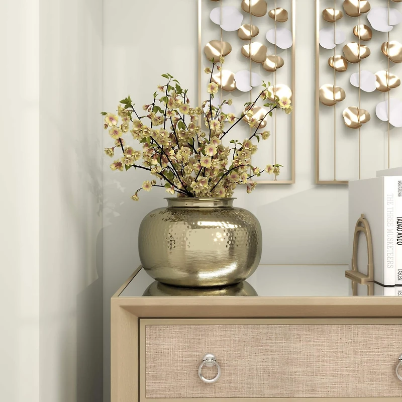 8" Gold Aluminum Brushed Vase with Hammered Top