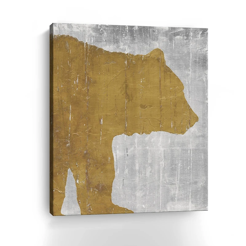 Rustic Lodge Animals Bear On Grey Canvas Giclee