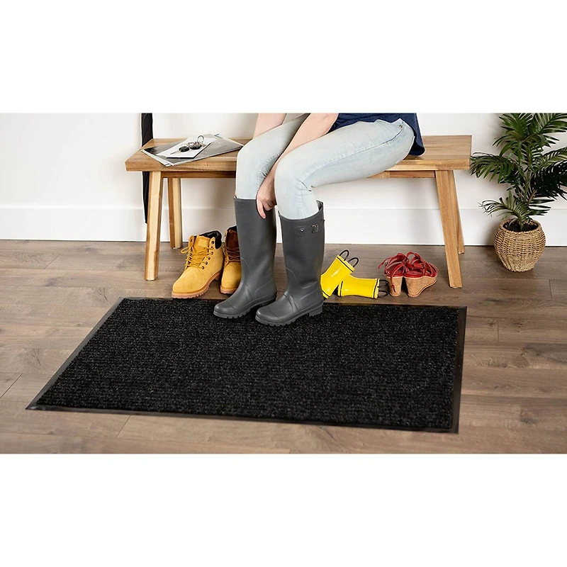 DII® J&M Charcoal Ribbed Walk Off Utility Mat, 30" x 48"