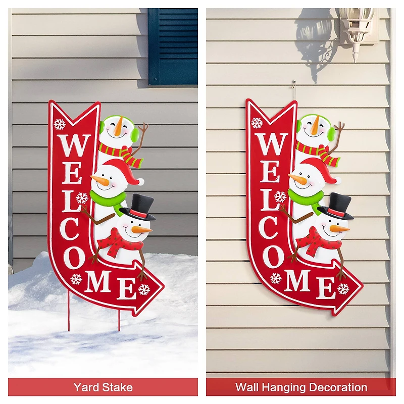 Glitzhome® 35.75" Metal Christmas Snowmen Arrow Welcome Yard Stake