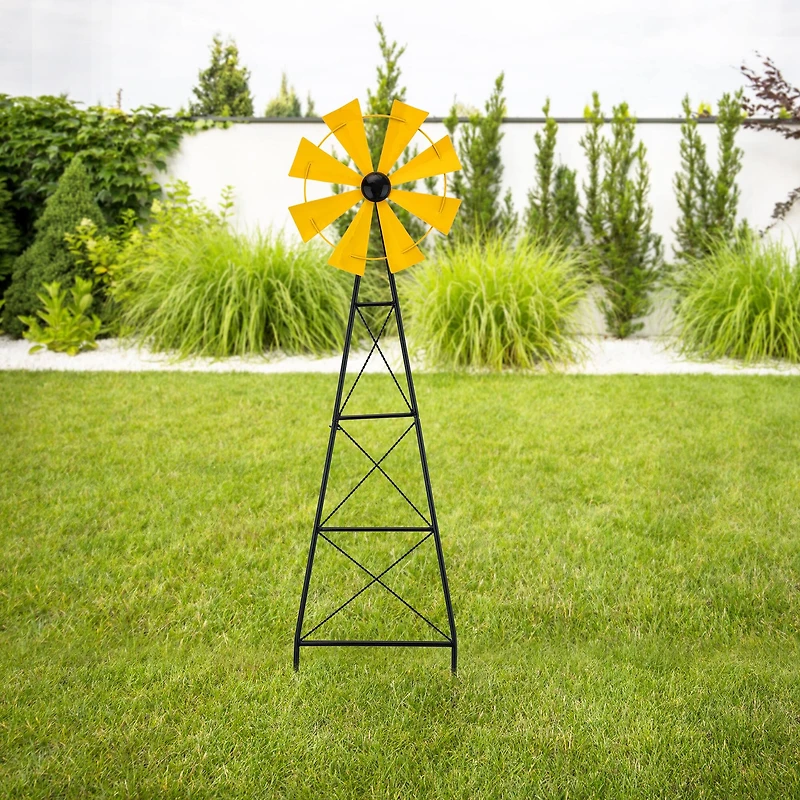 Glitzhome® 3.5ft Yellow Metal Wind Spinner Yard Stake