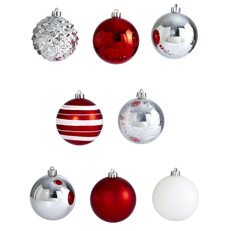 64ct. 3" Red & Silver Shatterproof Ball Ornaments