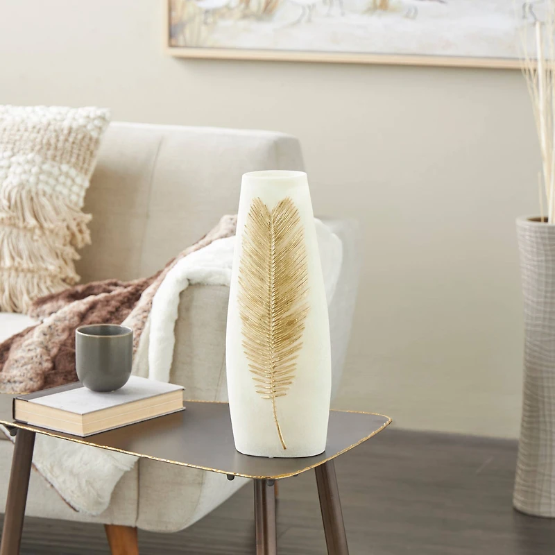 Cream Polystone Vase with Gold Leaf Relief