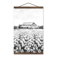 Black & White Farm Scene Teak Hanging Canvas