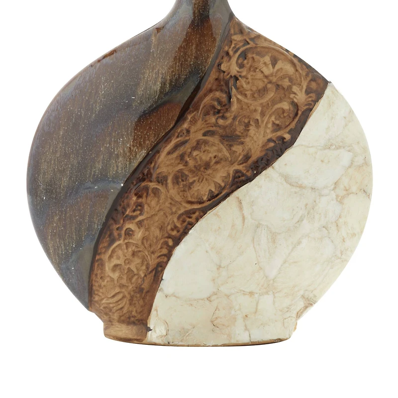 Brown Ceramic Traditional Vase, 14" x 11" x 3"