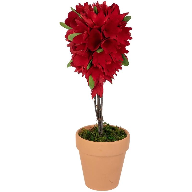 14" Red Wooden Mixed Floral Valentine's Day Artificial Potted Topiary