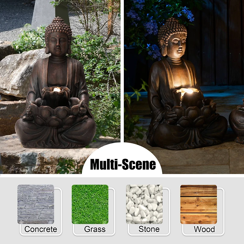 Glitzhome® 23.25" Zen-Style Meditating Buddha Statue Outdoor Fountain with LED Light