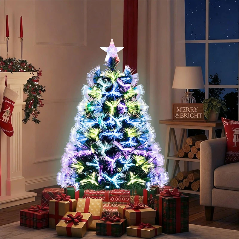 Costway 3ft. Pre‑Lit Fiber Optic Artificial Christmas Tree with Top Star & Folding Metal Stand