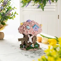 Glitzhome® 8" Easter Resin Bunny & Pink Blossoms Table Decor