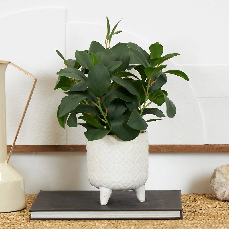14" Faux Foliage Artificial Plant in White Pot