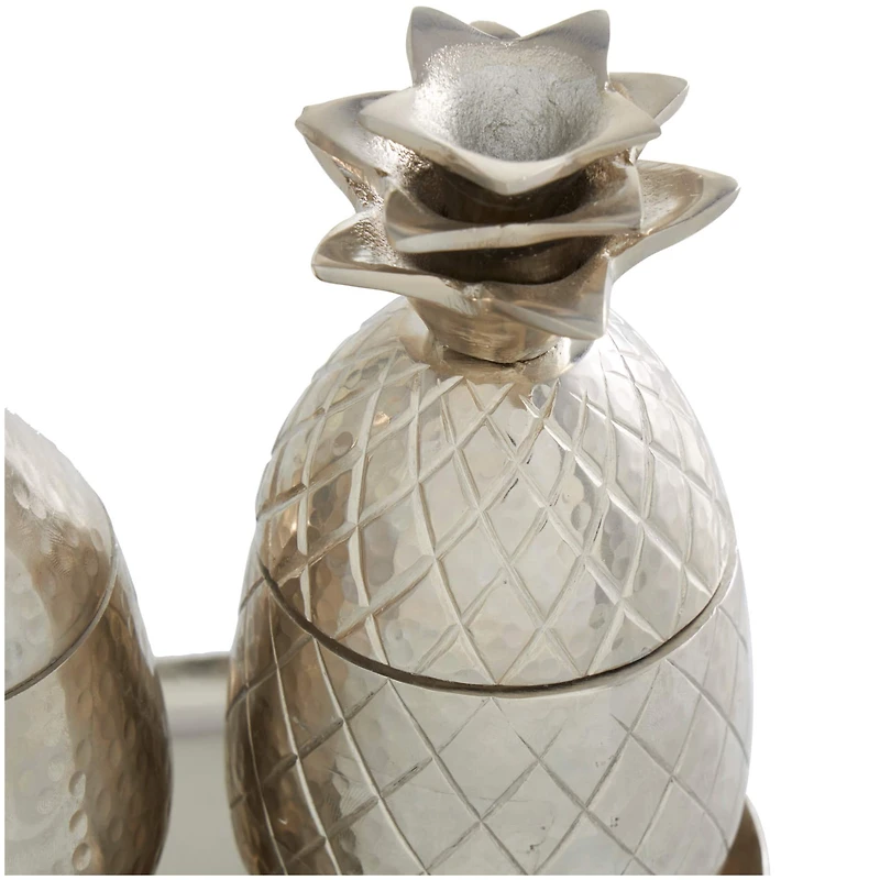 Silver Fruit Decorative Jars with Matching Leaf Tray Set