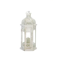 13.75" White Antique-Style Floral Lantern