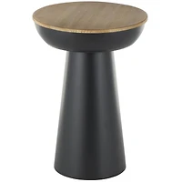 21" Black Metal Pedestal Accent Table with Brown Wood Tabletop