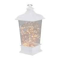 12" Battery Operated White Tapered Lantern with Rice Lights