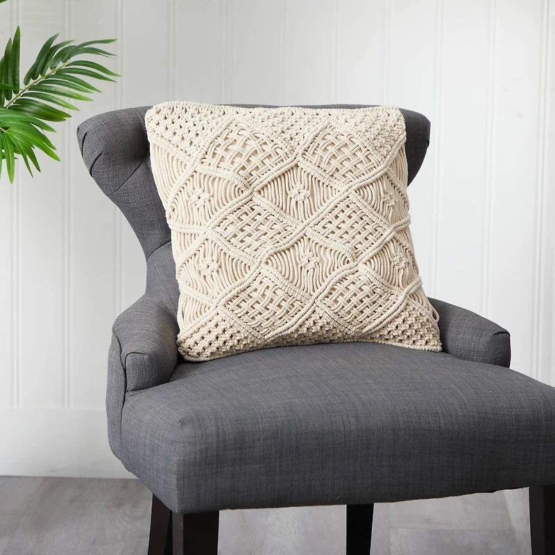 18" Bohemian Cross Woven Macramé Pillow Cover